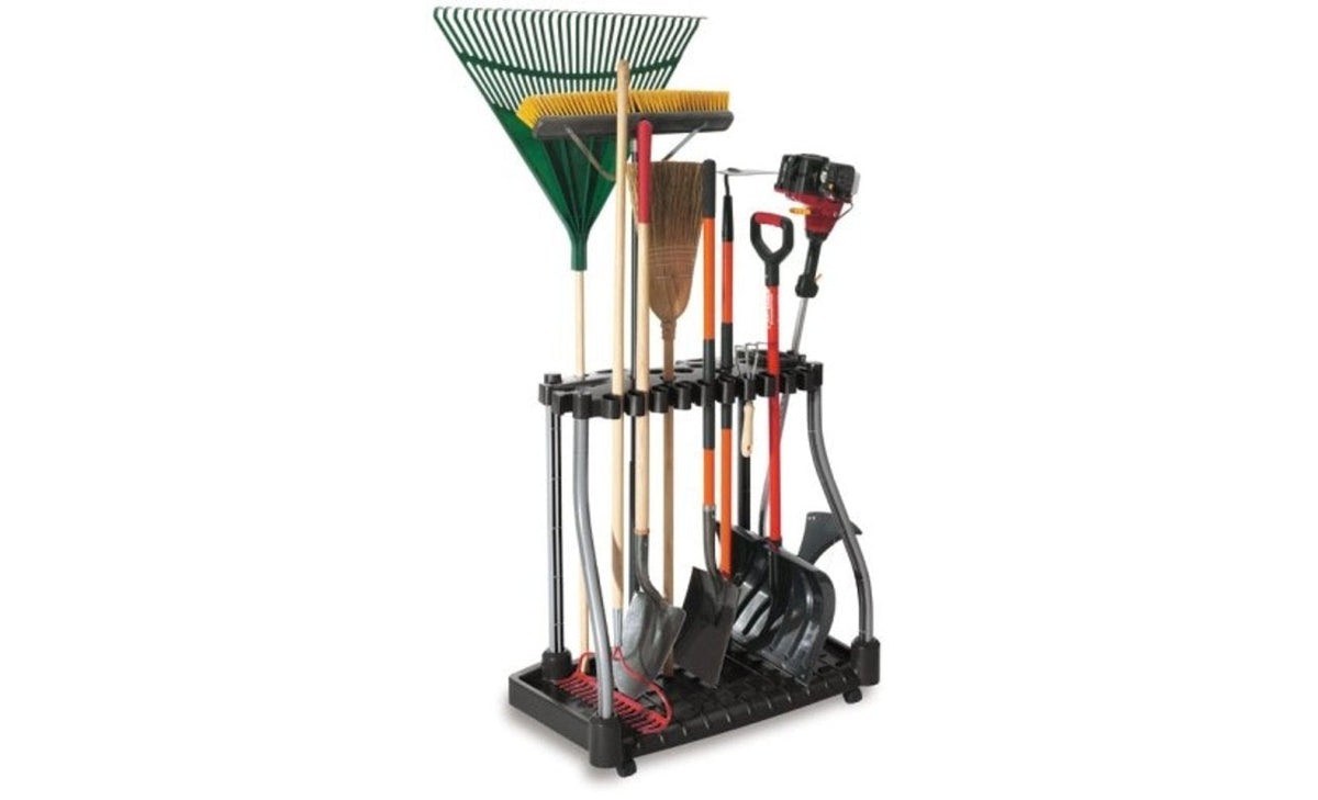 Rubbermaid Garage Tool Tower Rack Easy to Assemble Wheeled Organizes up to 40 Long-Handled Tools/Rakes/ Brooms/Shovles in Home/House/Outdoor/Shed Black