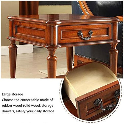 Telephone Table, Living Room Solid Wood Sofa Side Table,American Telephone Side Table,European Style Simple Retro Tea Table,Bedside Table with Drawers (