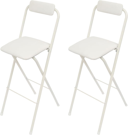 2PCS 29.53'' H Folding Bar Stool with Backrest, White Tall Folding Chair, 275LBS Load Capacity, Portable Collapsible Stool Kitchen Island, Bar, Cafe, Dining Room