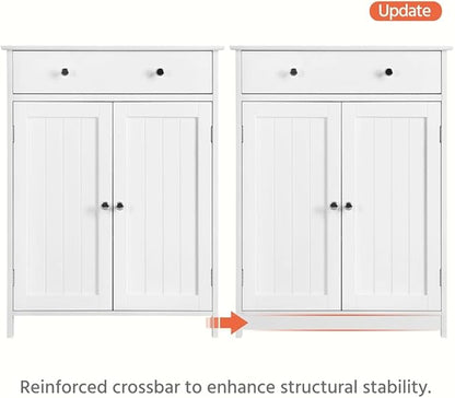 Yaheetech Set of 2 Bathroom Storage Cabinet with 1 Drawer and 2 Doors, Freestanding Entryway Storage Unit with Adjustable Shelf, Home Organizer for Entryway, Living Room, White