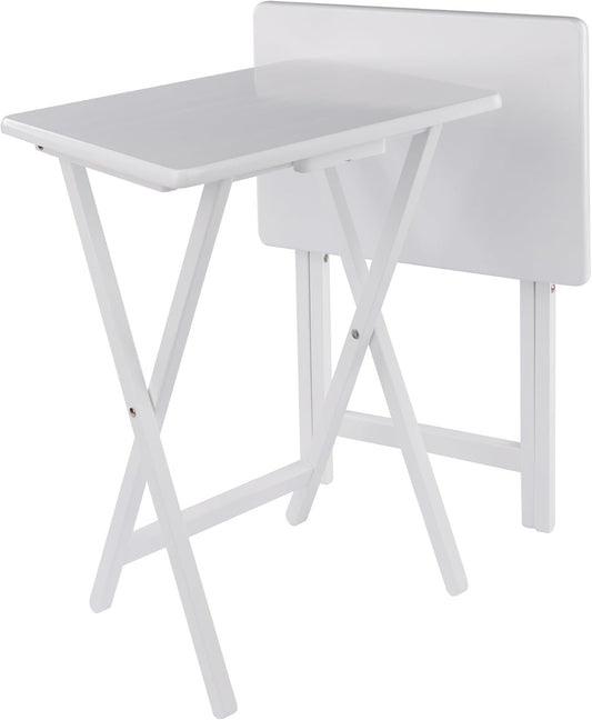 Winsome Alex Set of 2 Foldable Snack Tables, White | Easy to Store Small Portable Fold Up Table Set for Kitchen, Living Room TV Dining, Crafts, Puzzles, Work From Home