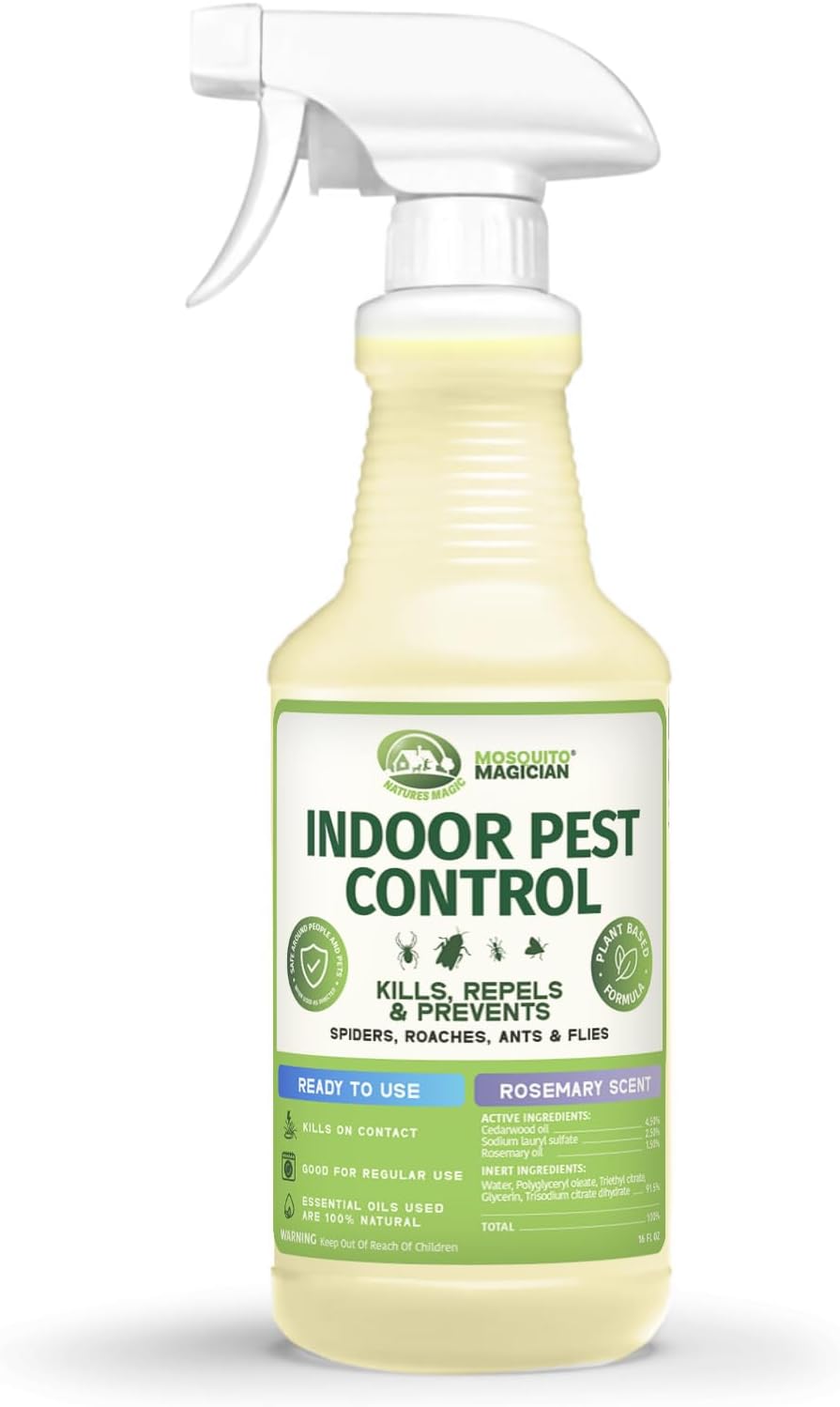 Mosquito Magician Indoor Pest Spray – Design for Indoor Use to Neutralize Spiders, Roaches, Ants & Flies with Plant-Sourced Essential Oils, Efficient Ready to Use Home Pest Spray – Rosemary, 32 OZ