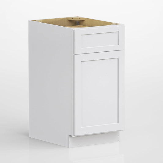 18 Inch White Shaker Kitchen Base Cabinet, RTA Plywood Box Storage with 1 Drawer & 1 Door, Solid Wood Dovetail & Soft-Close Hinges, 18" W x 24" D x 34.5" H
