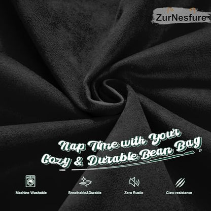 ZurNesfure Bean Bag Chair, Teardrop Large Bean Bag with Filling Black, 3FT | Bean Bag Chairs for Living Room, Washable Comfy Chair with Handle, Fluffy Bean Bag for Reading Gaming Relaxing