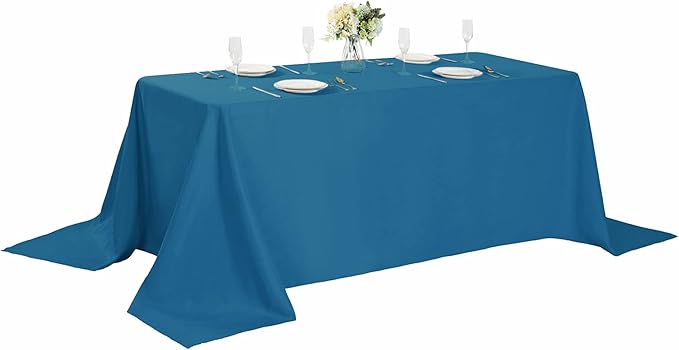 Rectangle Tablecloth 90x132 inch Washable Polyester Fabric Table Cloth for Wedding Party Dining Banquet Decoration（90x132, Mediterranean Blue）
