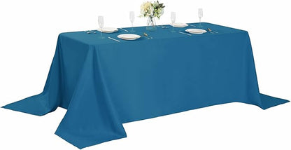 Rectangle Tablecloth 90x156 inch Washable Polyester Fabric Table Cloth for Wedding Party Dining Banquet Decoration（90x156, Mediterranean Blue）
