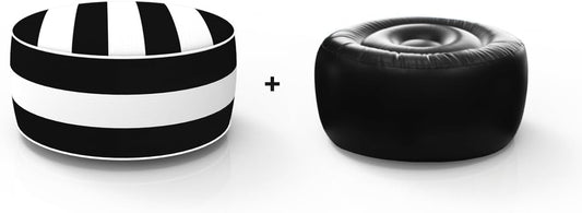 Outdoor Inflatable Ottomans with Insert Round 21x9 Inch Black Striped Pattern Patio Foot Stools and Ottomans Portable Footrest