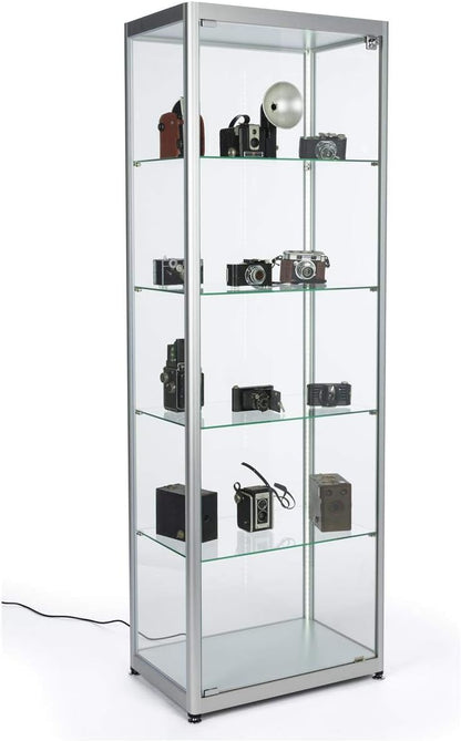 Displays2go Locking Glass Display Case, Illuminated, Silver