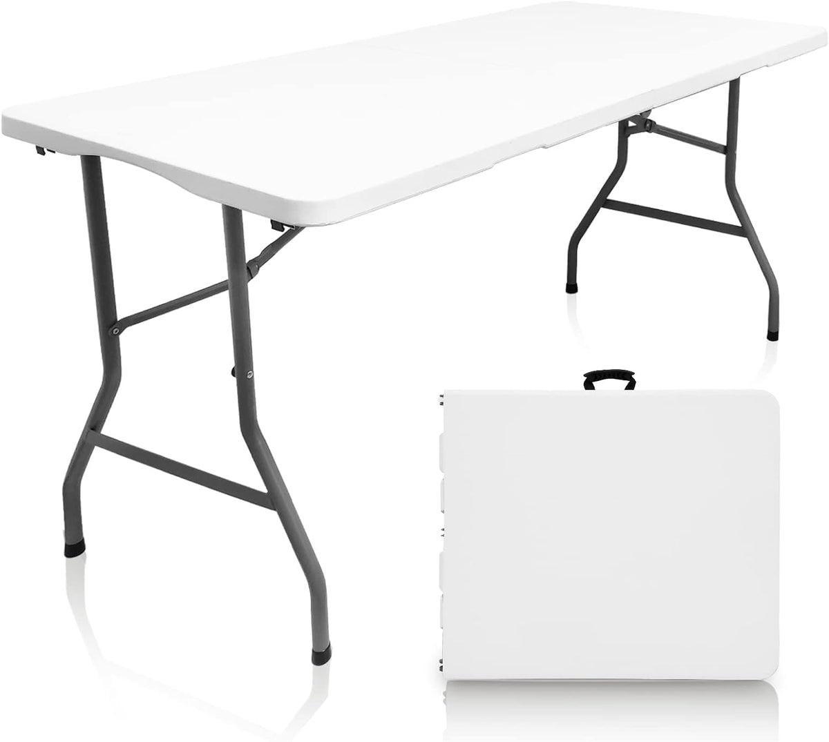 5FT Folding Table,Versatile Foldable Table,Portable | Utility folding table ideal for camping, picnics, parties, and indoor & outdoor events. Lightweight design, easy to store.