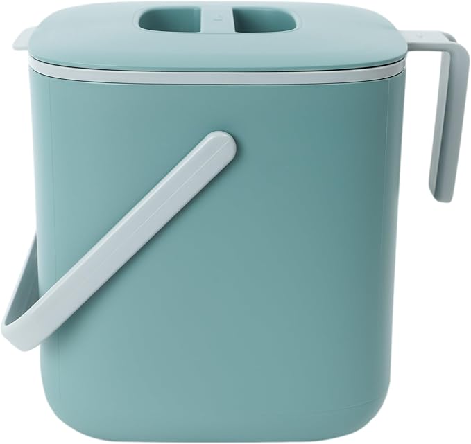 Blue Ginkgo Kitchen Compost Bin [2.6L / 0.69 GAL] – Filter-Free, Odor-Tight Countertop Food Waste Pail with Handles (Made in Korea, Green)