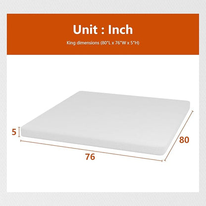 5 Inch Gel Memory Foam Mattress Medium Firm Mattresses CertiPUR-US Certified Bed-in-a-Box Pressure Relieving King Size,Fiberglass Free，White