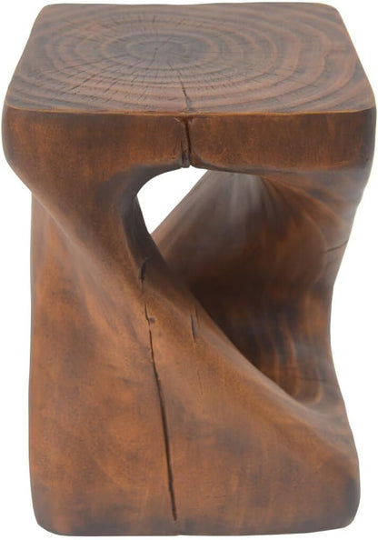 Modern End Table Square Solid Wood Pedestal Side Table Rustic Plant Stand with Twisted Design for Living Room, Bedroom, Office, Antique Brown