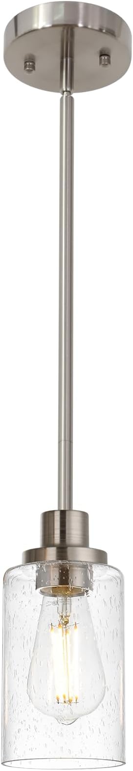 Pendant Light Fixture in Brushed Nickel Finish, 1-Light Modern Hanging Lighting Over Table, Adjustable Kitchen Island Lighting for Hallway Bedroom Office Bar Farmhouse