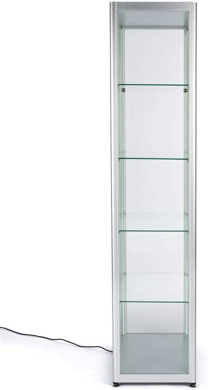 Displays2go Locking Glass Display Case, Illuminated, Silver