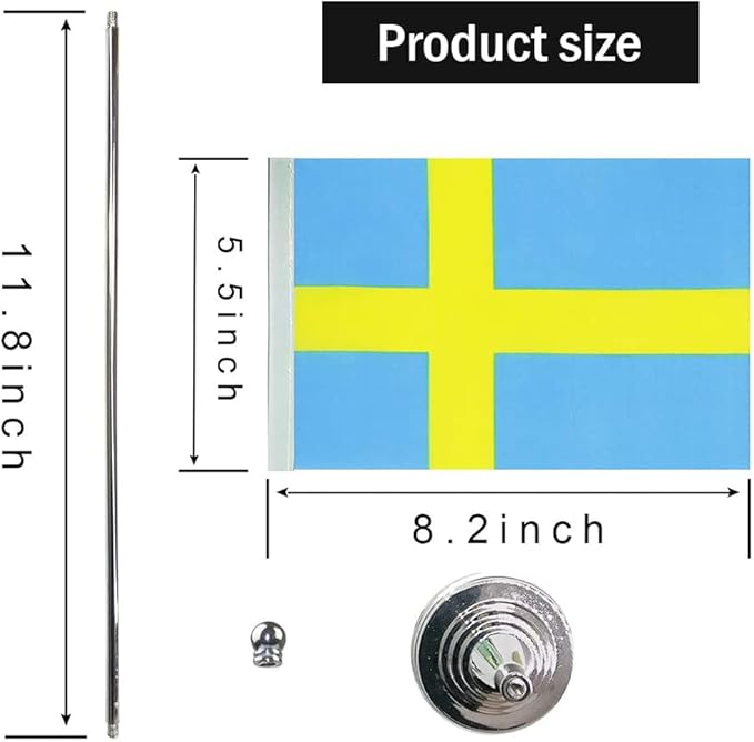 Sweden Flag Swedish Flags, Small Mini Swedish Desk Flag, Used for Table Office Classroom Home Patriotic Events Decorations