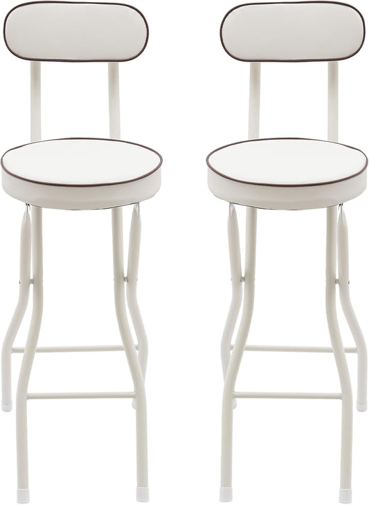 2 Pcs Folding Bar Stools, 26 Inch Portable Tall Chairs with Backrest, Carbon Steel Frame and PU Padded Seat for Kitchen, Cafe, Living Room, Camping (White-5)