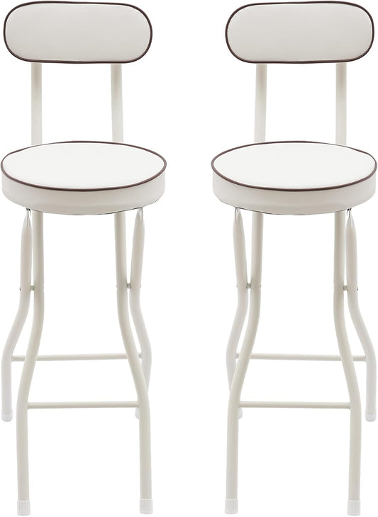 YIYIBYUS 2 Pcs Folding Bar Stools with Back, 25.6 Inch Height Portable High Chair, Foldable Stool Chair for Outdoor Indoor Kitchen Shop Cafe (White)