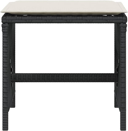 Set of 4 Poly Rattan Outdoor Stools with Removable Cushions, Black and Cream Patio Stool Set, Powder-Coated Steel Frame, 242.5 lbs Capacity for Adults