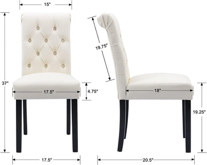 chairus Dining Chairs Set of 2 Mid Century Modern Living Room Chairs with Button Tufted High Back PU Leather Armless Chair Comfy Upholstered Side Chairs for Kitchen/Restaurant/Bedroom, Cream White