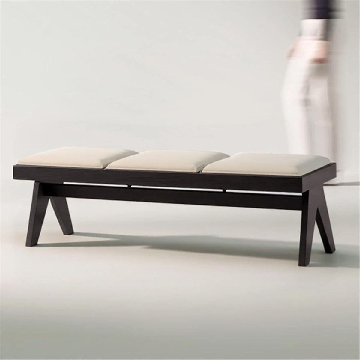 Modern Retro Wooden Upholstered Dining Table Cloakroom Shoe-Changing Stool Bedroom Bed-end Entryway(XL)