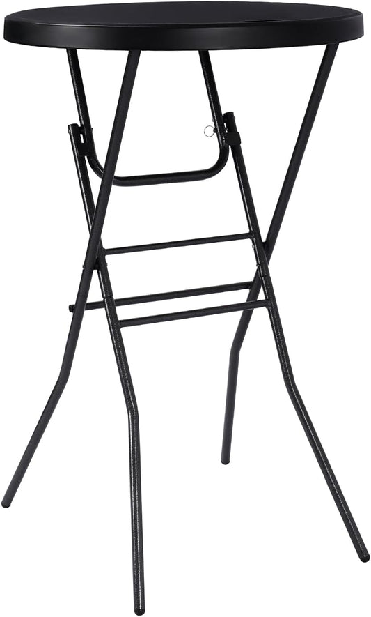 pollilar Cocktail Table 28in Portable Folding Bar Height Table, Compact Round High Top Plastic & Steel Bistro with Removable Legs, Indoor Outdoor RV Patio Catering Parties Commercial Events-Black