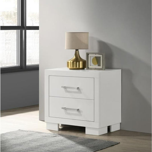 2 Drawers MDF Nightstand in Cream White Finish ﻿,for Small Spaces