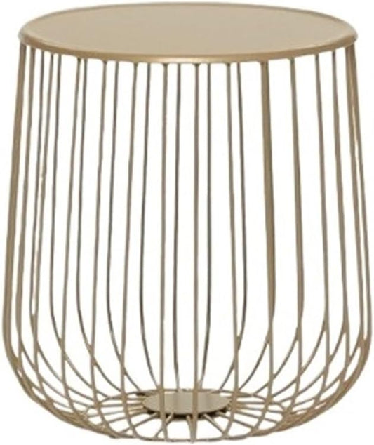 Round Side Table with Storage Shelf, Industrial Accent Furniture with Steel Frame, Fully Assembled, Modern Accent Side End Table for The Living Room and Bedroom(Gold,Small)
