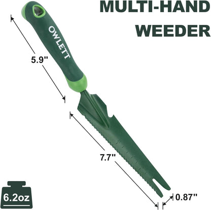 Hand Weed Puller Tool, 5-in-1 Multipurpose Garden Trowel with Soft Handle, Weeding Tool with Serrated Edges Measuring Scale for Easy Weeder Removal, Planting, Transplanting, Digging, Cutting