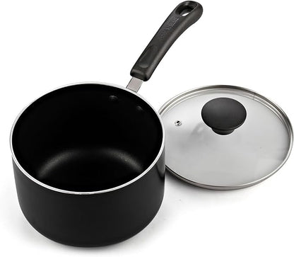 Cook N Home Nonstick Sauce Pan with Glass Lid 3-Qt, Multi-purpose Pot Saucepan Kitchenware, Black, Aluminum