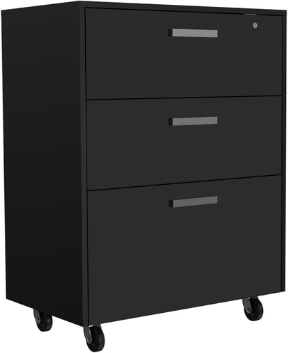 3 Drawers Storage Cabinet with Casters Lions Office, Black Wengue Finish