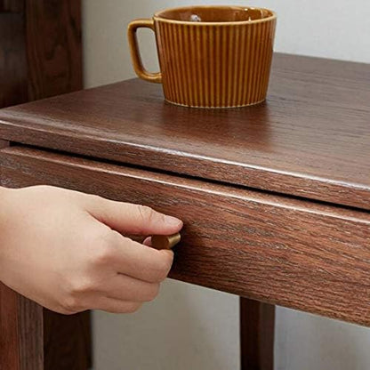 Telephone Table, Side Table with Drawer,Solid Wood Nightstand,Sofa Telephone Tables,Small Living Room Coffee Table,Double-Layer Storage,Walnut Color(