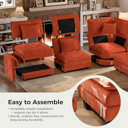 ELUCHANG 114" Oversized Modular Sectional Sofa, Comfy Chenille Cloud Couch, 6-Seater V Shaped Modern Deep Seat Sofa w/Removable Covers for Living Room, Bedroom, DIY Combination - Terracotta