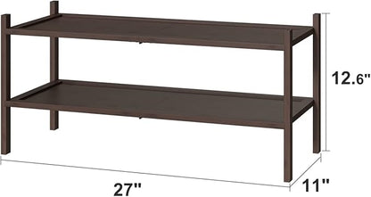 Bamboo Shoe Rack for Entryway, 2-Tier Stackable | Foldable | Natural, Shoe Organizer for Hallway Closet, Free Standing Shoe Racks for Indoor Outdoor