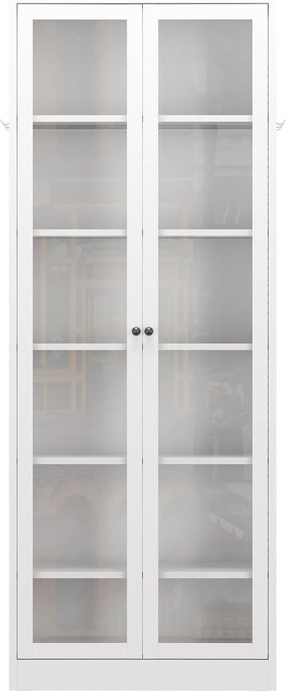 Metal Kitchen Pantry Cabinet – 72" Tall Storage with 5 Adjustable Shelves, White Freestanding Cabinet for Kitchen/Pantry/Bathroom – Heavy Duty Steel Frame, Glass Door