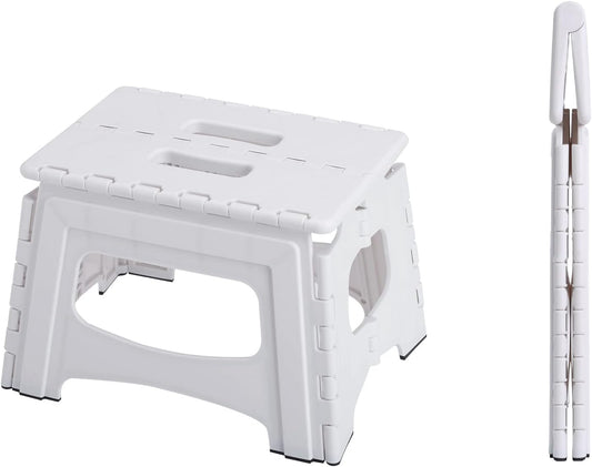 SHIMOYAMA Folding Step Stool 9IN Tall Step Stool for Adults, Collapsible Camping Stool for Indoor and Outdoor Use, Picnic, White