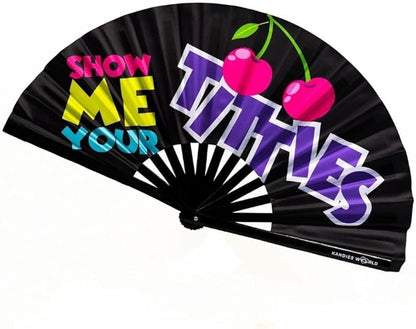 Kandies World UV Reactive Custom Festival Folding Hand Fan - Unique Designs, Made of Bamboo, Clacking Sound, Lightweight - Perfect Rave and Festival Accessory!