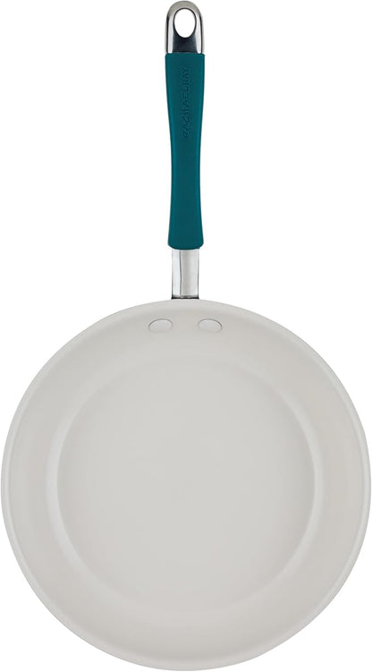 Rachael Ray Cucina Ceramic Cookware Set - 13 Pieces - Ceramic Pots and Pans Set w/Nonstick Frying Pans, Saute Pan, Saucepans, Stockpot, Lids, Pan Protectors & Cooking Utensils - Marine Blue