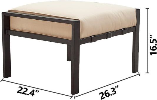 Festival Depot Patio Ottoman Outdoor Footstool with 4.3 Cushion Small Seat All Weather Metal Furniture for Deck Poolside Yard, Grey, PF20150