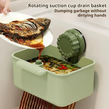 Kitchen Sink Strainer Drainer Basket with Suction Cup,Food Waste Filter Basket,Sponge Brush Holder for Kit-chen Home,Efficient Kitchen Waste Management (Yellow)