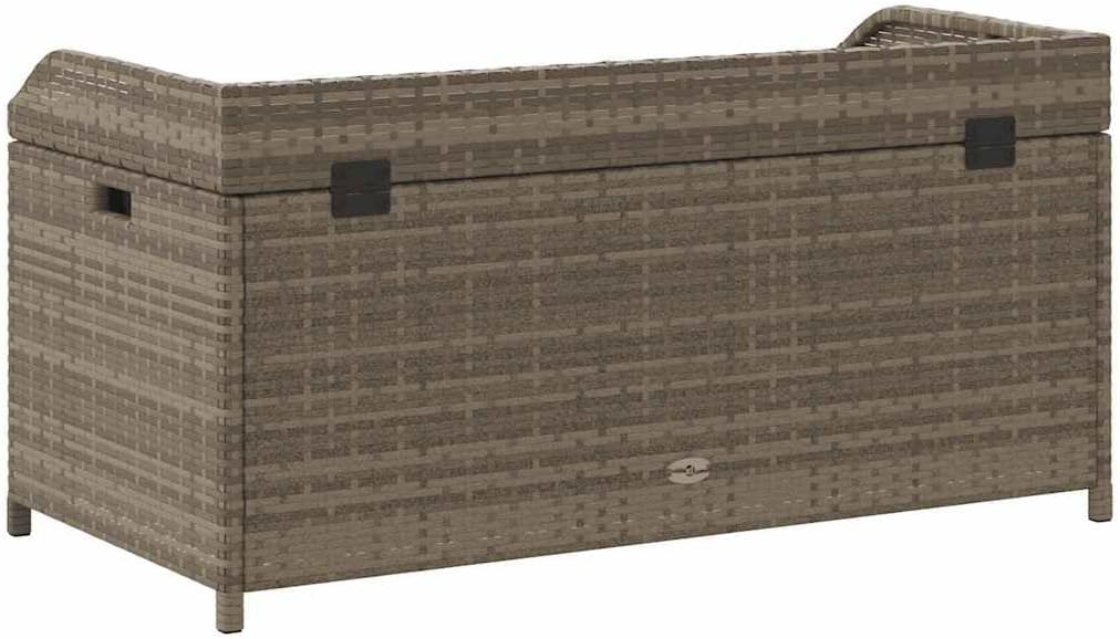 Gray Outdoor Storage Bench with Waterproof Bag, 39.4"x19.7"x20.5" Poly Rattan and Acacia Wood Patio Seat Box