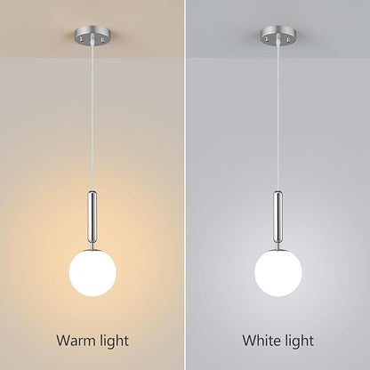 Modern Hanging Light Fixture Pendant Lighting for Kitchen Island Mid Century Chrome Pendant Lights with Globe Milky White Glass Pendant Light for Bedroom Bathroom Entryway (3 Pack)
