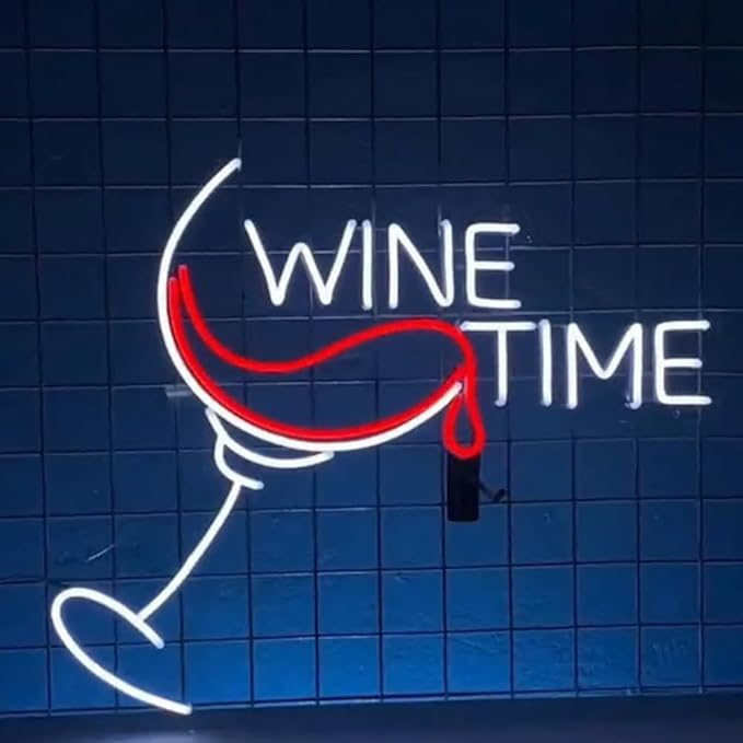 Wine Time Neon Sign Wall Art, Custom Wine Glass Led Sign, Wine Bar Room Neon Light, Wine Time Signage Decor, Open Sign For Wine Store Light Size:20inch