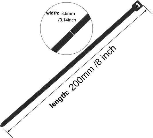 8 Inch Black Zip Tie 1000 PCS, 40 Lbs - Small to Medium Zip Tie, Nylon PA66 UV Resistant Cable Tie Heavy Duty for Indoor and Outdoor Use - Ideal for bundling and securing objects