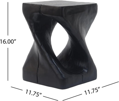Modern Unique Design Accent Side Table Indoor Outdoor, Weatherproof, Magnesium Oxide End Table for Living Room, Bedroom Night Stand Bedside Table, No Need Assembly, 11.7''L x 11.7''W x 16''H, Black