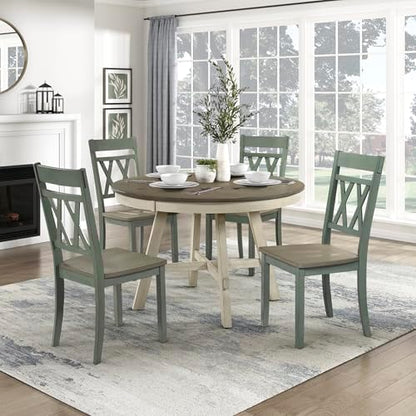 Lexicon Wood Dining Chair, Set of 2, Greywash/Antique Teal | Double Cross Back, Rustic Armless Chairs, Kitchen and Dining Room Furniture, Two-Tone Finish