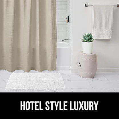 GORILLA GRIP Waffle Shower Curtain, Thick Weighted Fabric, 72x78, Wrinkle and Rust Resistant, Classic Hotel Quality Design, Heavy Duty Long Curtains for Bathroom Showers, Bath Tubs, Machine Wash Beige