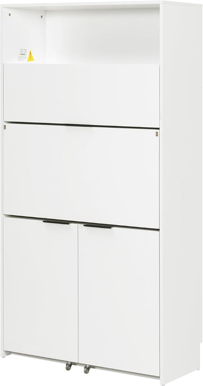 Farmhouse Kitchen Pantry Cabinet with Foldable Workstation, Kitchen Storage Cabinets with Adjustable Shelf & Power Outlet, Versatile Cupboard for Dining Room, Living Room,White