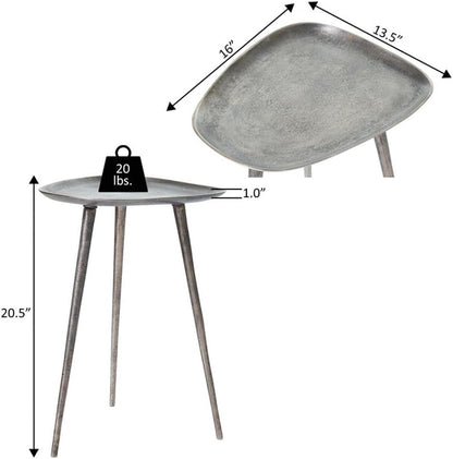 Convenience Concepts Bali Metal Tall End Table 16" - Tall Modern Artisan Handcrafted Living Room Table, Unique Cast Metal Family Room Side Table, Bohemian Cocktail Style, Antique Silver