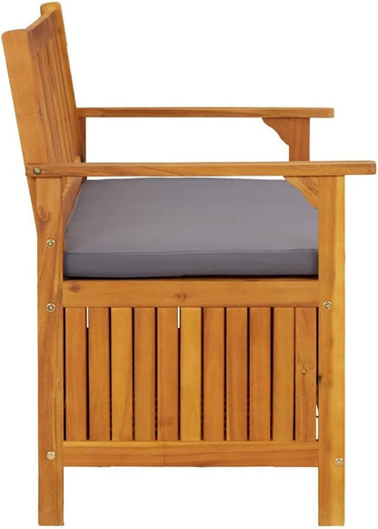 Patio Storage Bench with Cushion, 47.2 inch Outdoor Garden Seating, Solid Acacia Wood Furniture for Backyard, Porch, Deck, Gray