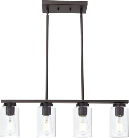 Farmhouse Dining Room Chandelier 4-Lights Kitchen Island Light, Clear Glass Pendant Lighting Fixtures in Oil Rubbed Bronze